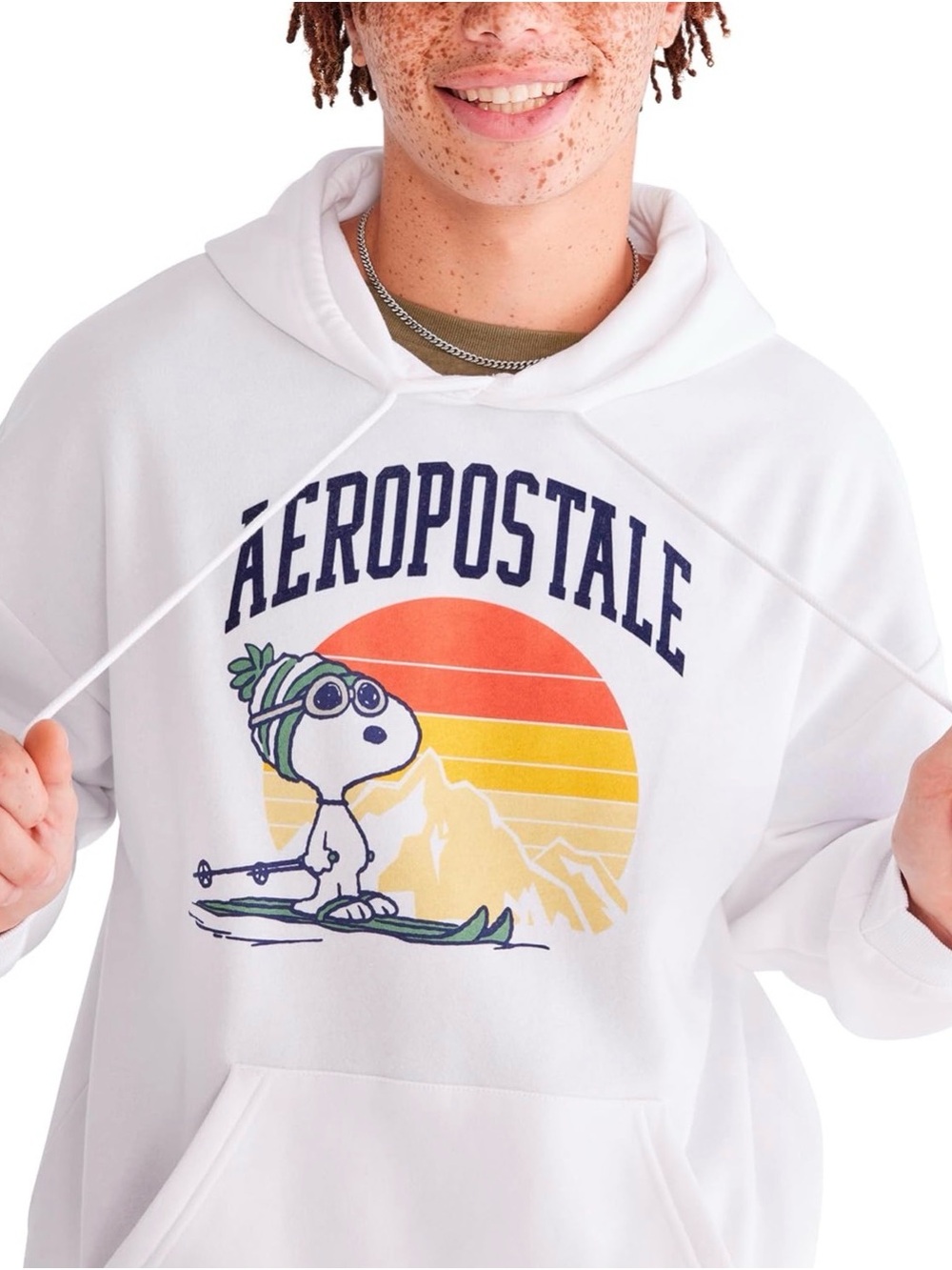 Aeropostale White Snoopy Ski Sunset Pullover Hoodie